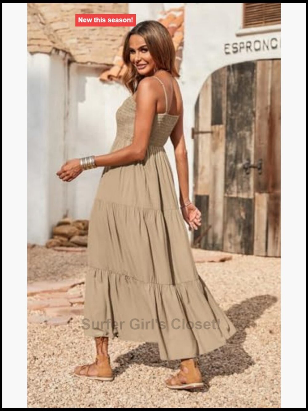Boho Maxi Dress Spaghetti Strap Smocked A-Line Sun Dress - Picture 4 of 7